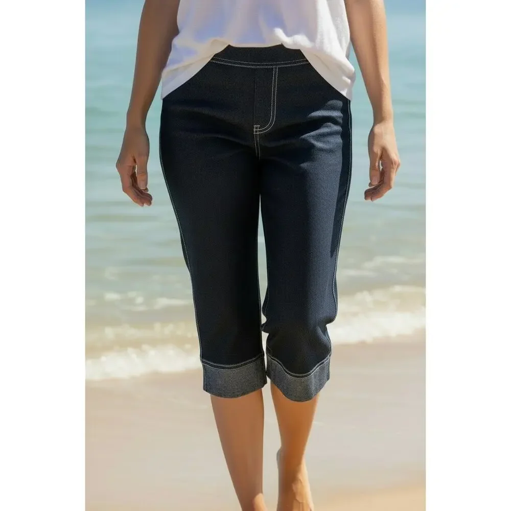 LEVI STRAUSS SIGNATURE Women's Blue Mid-Rise Cuffed Hem Capris - Size: 20